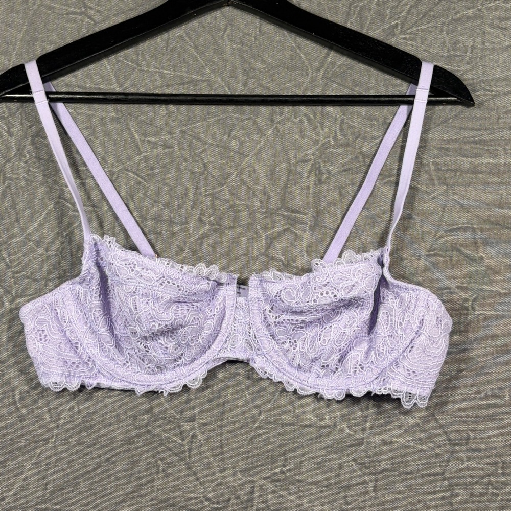 Soma Bra Womens 36B Lavender Unlined Balconette Lace Underwire Sheer Floral